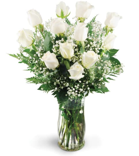 Dozen White Roses. An arrangement by Fine's Flowers.