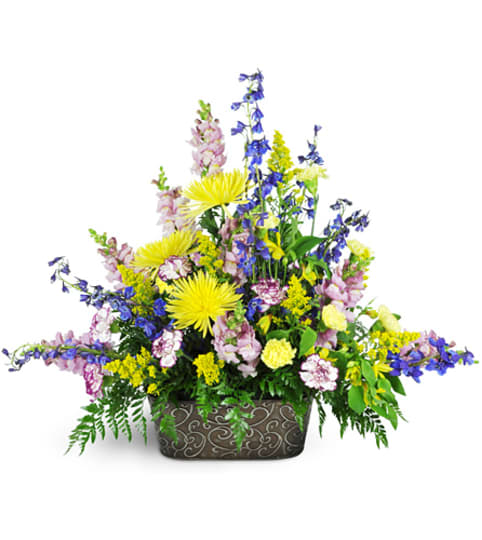 Garden Path Tribute. An arrangement by Fine's Flowers.