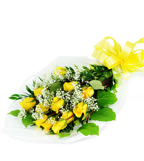 Perfect Wrapped Long-Stemmed Yellow Roses. An arrangement by Fine's Flowers.