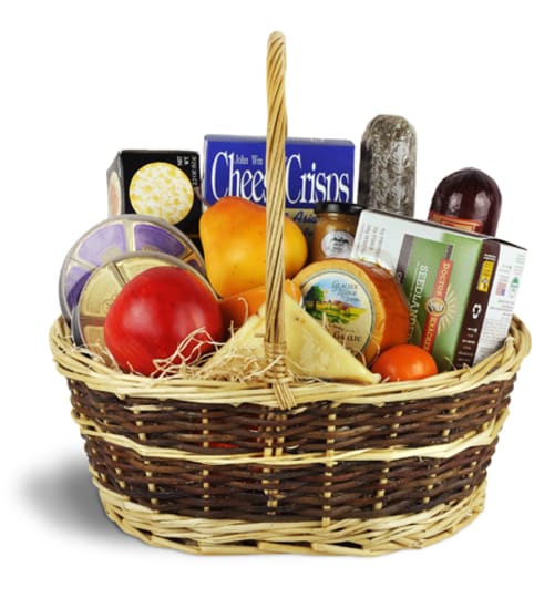 Warm Wishes Gourmet Basket. An arrangement by Fine's Flowers.