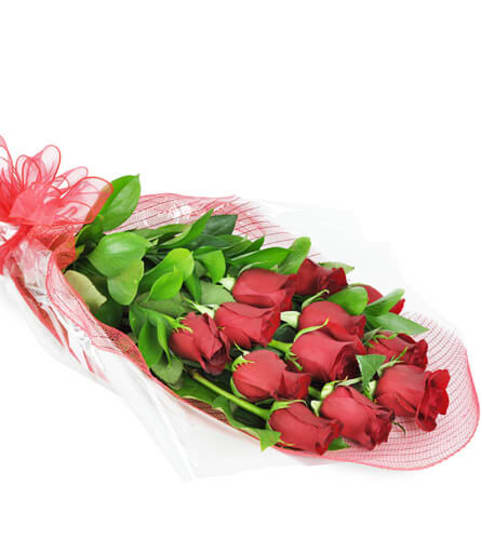 Perfect Wrapped Long-Stemmed Red Roses. An arrangement by Fine's Flowers.