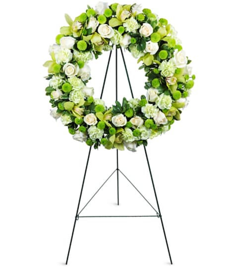 Serene Wreath. An arrangement by Fine's Flowers.